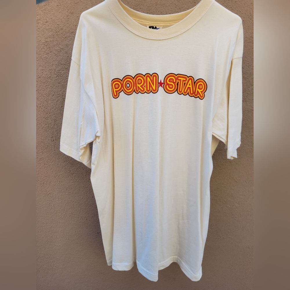 Vintage Cream Porn Star Graphic T-Shirt, Red/Yellow Text, 100% Heavy Cotton, XL